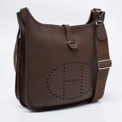 Pre Owned Hermes Chocolat Clemence Leather Evelyne III PM Bag