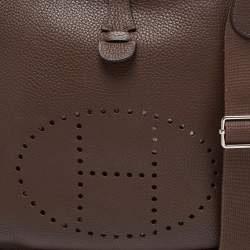 Pre Owned Hermes Chocolat Clemence Leather Evelyne III PM Bag