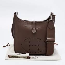 Pre Owned Hermes Chocolat Clemence Leather Evelyne III PM Bag