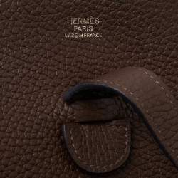Pre Owned Hermes Chocolat Clemence Leather Evelyne III PM Bag