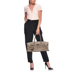 Hermes Etoupe Togo Leather Palladium Finished Shoulder Birkin JPG 42 Bag