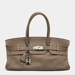 Hermes Etoupe Togo Leather Palladium Finished Shoulder Birkin JPG 42 Bag