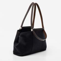 Pre Owned Hermès Black/Chocolat Canvas and Leather Cabag Elan Tote