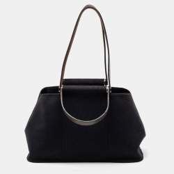 Pre Owned Hermès Black/Chocolat Canvas and Leather Cabag Elan Tote