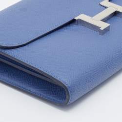 Pre Owned Hermes Blue Brighton Epsom Leather Constance Long Wallet