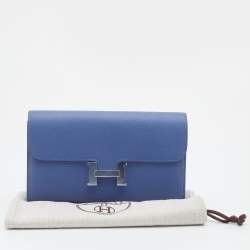 Pre Owned Hermes Blue Brighton Epsom Leather Constance Long Wallet