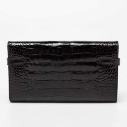 Hermes Black Alligator Mississippiensis Kelly Classic Long Wallet