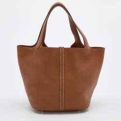 Pre Owned Hermes Gold Clemence Leather Picotin Lock 22 Bag