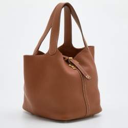 Pre Owned Hermes Gold Clemence Leather Picotin Lock 22 Bag