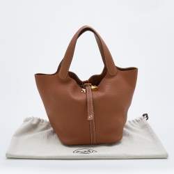 Pre Owned Hermes Gold Clemence Leather Picotin Lock 22 Bag