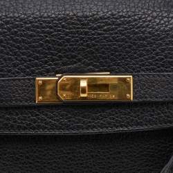 Pre Owned Hermes Black Fjord Leather Gold Finished Kelly Retourne 35 Bag