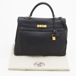Pre Owned Hermes Black Fjord Leather Gold Finished Kelly Retourne 35 Bag