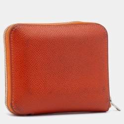 Pre Owned Hermes Orange Epsom Leather Silk'In Compact Wallet