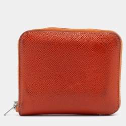 Pre Owned Hermes Orange Epsom Leather Silk'In Compact Wallet