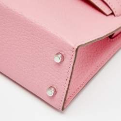 Pre Owned Hermès Rose Confetti Chevre Mysore Leather Palladium Plated Mini Kelly II Sellier 20 Bag