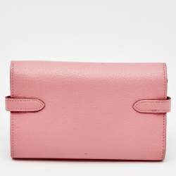 Pre Owned Hermes Rose Confetti Chevre Mysore Leather Kelly Depliant Medium Wallet