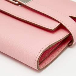 Pre Owned Hermes Rose Confetti Chevre Mysore Leather Kelly Depliant Medium Wallet