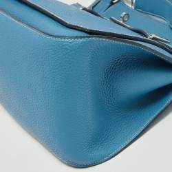 Pre Owned Hermes Bleu Jean Taurillon Clemence Leather Palladium Plated Jypsiere 34 Bag