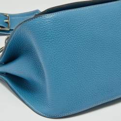 Pre Owned Hermes Bleu Jean Taurillon Clemence Leather Palladium Plated Jypsiere 34 Bag