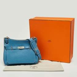 Pre Owned Hermes Bleu Jean Taurillon Clemence Leather Palladium Plated Jypsiere 34 Bag