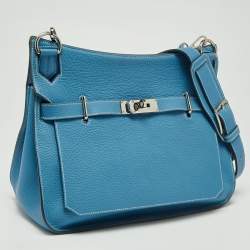 Pre Owned Hermes Bleu Jean Taurillon Clemence Leather Palladium Plated Jypsiere 34 Bag