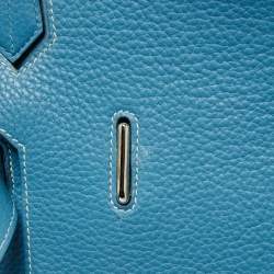 Pre Owned Hermes Bleu Jean Taurillon Clemence Leather Palladium Plated Jypsiere 34 Bag