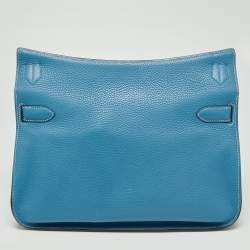 Pre Owned Hermes Bleu Jean Taurillon Clemence Leather Palladium Plated Jypsiere 34 Bag