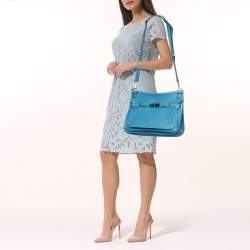 Pre Owned Hermes Bleu Jean Taurillon Clemence Leather Palladium Plated Jypsiere 34 Bag