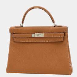 Pre Owned Hermes Kelly 32 Togo Gold R Engraved Handbag