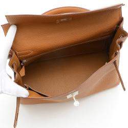 Pre Owned Hermes Kelly 32 Togo Gold R Engraved Handbag