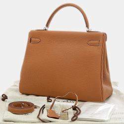 Pre Owned Hermes Kelly 32 Togo Gold R Engraved Handbag