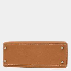 Pre Owned Hermes Kelly 32 Togo Gold R Engraved Handbag