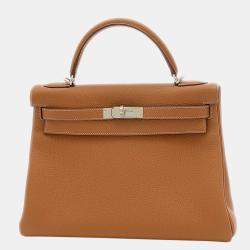 Pre Owned Hermes Kelly 32 Togo Gold R Engraved Handbag