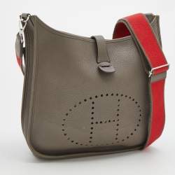 Pre Owned Hermes Etain Taurillon Clemence Leather Evelyne III Bag