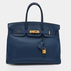 Pre Owned Hermès Colvet Togo Leather Gold Finish Birkin 35 Bag