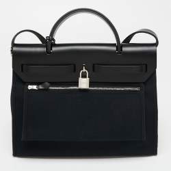 Pre Owned Hermès Black Canvas and Leather Herbag Zip 31 Bag