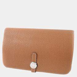 Pre Owned Hermes Dogon Togo Gold L Ladies Long Wallet