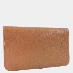 Pre Owned Hermes Dogon Togo Gold L Ladies Long Wallet
