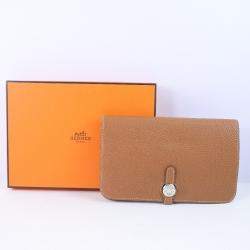Pre Owned Hermes Dogon Togo Gold L Ladies Long Wallet