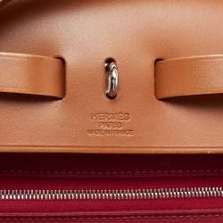 Pre Owned Hermes Ruby/Fauve Canvas and Leather Herbag Zip 31 Bag