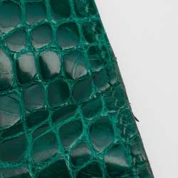Pre Owned Hermes Vert Emeraude Shiny Alligator Leather Bearn Wallet