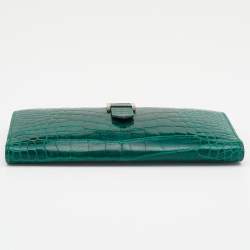 Pre Owned Hermes Vert Emeraude Shiny Alligator Leather Bearn Wallet