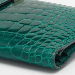 Pre Owned Hermes Vert Emeraude Shiny Alligator Leather Bearn Wallet