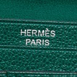 Pre Owned Hermes Vert Emeraude Shiny Alligator Leather Bearn Wallet
