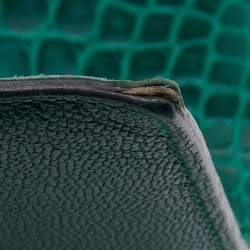 Pre Owned Hermes Vert Emeraude Shiny Alligator Leather Bearn Wallet