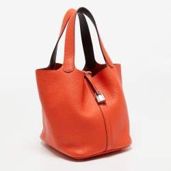 Pre Owned Hermes Orange Poppy/Rouge H Taurillon Clemence Leather Picotin Lock 22 Bag