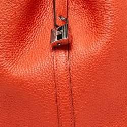 Pre Owned Hermes Orange Poppy/Rouge H Taurillon Clemence Leather Picotin Lock 22 Bag