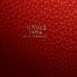Pre Owned Hermes Orange Poppy/Rouge H Taurillon Clemence Leather Picotin Lock 22 Bag