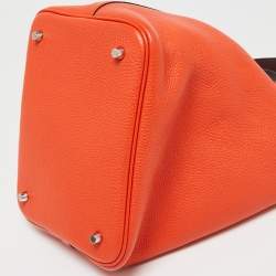 Pre Owned Hermes Orange Poppy/Rouge H Taurillon Clemence Leather Picotin Lock 22 Bag