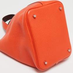 Pre Owned Hermes Orange Poppy/Rouge H Taurillon Clemence Leather Picotin Lock 22 Bag